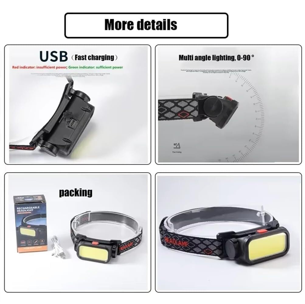 Lampe Frontale Portable COB Rechargeable par USB, idéale for Le Camping, la pêche ou l'escalade