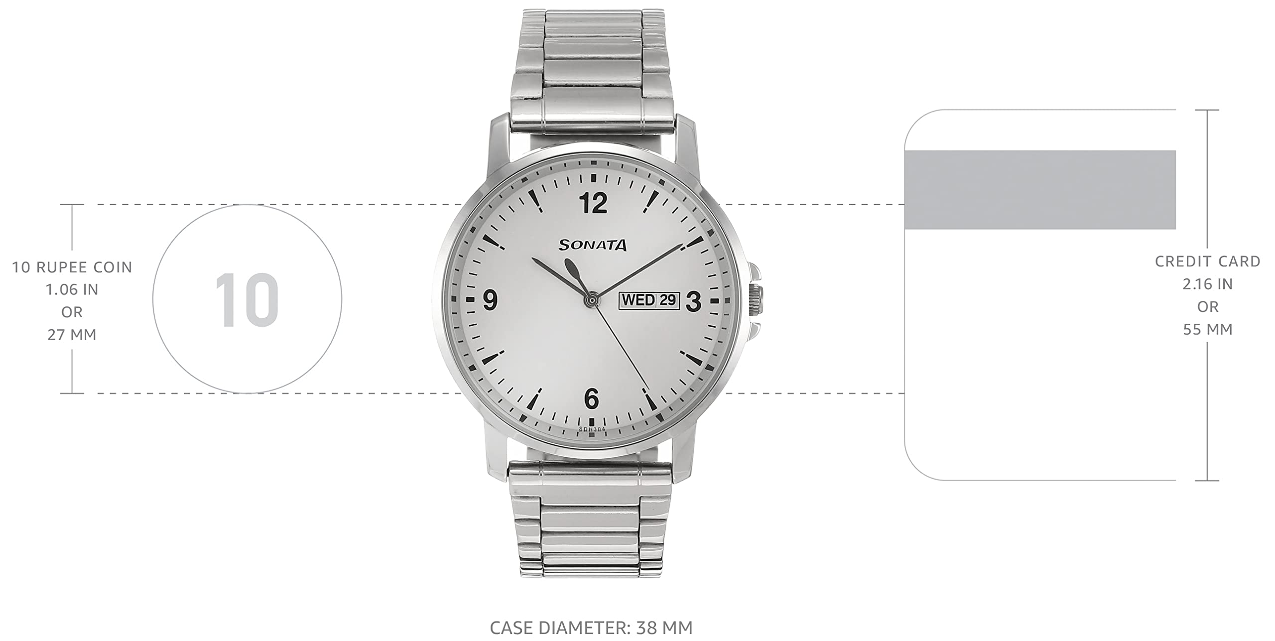 Sonata Essentials Quartz Analog with Day and Date White Dial Silver Stainless Steel Strap Watch for Men - NT77083SM01 1