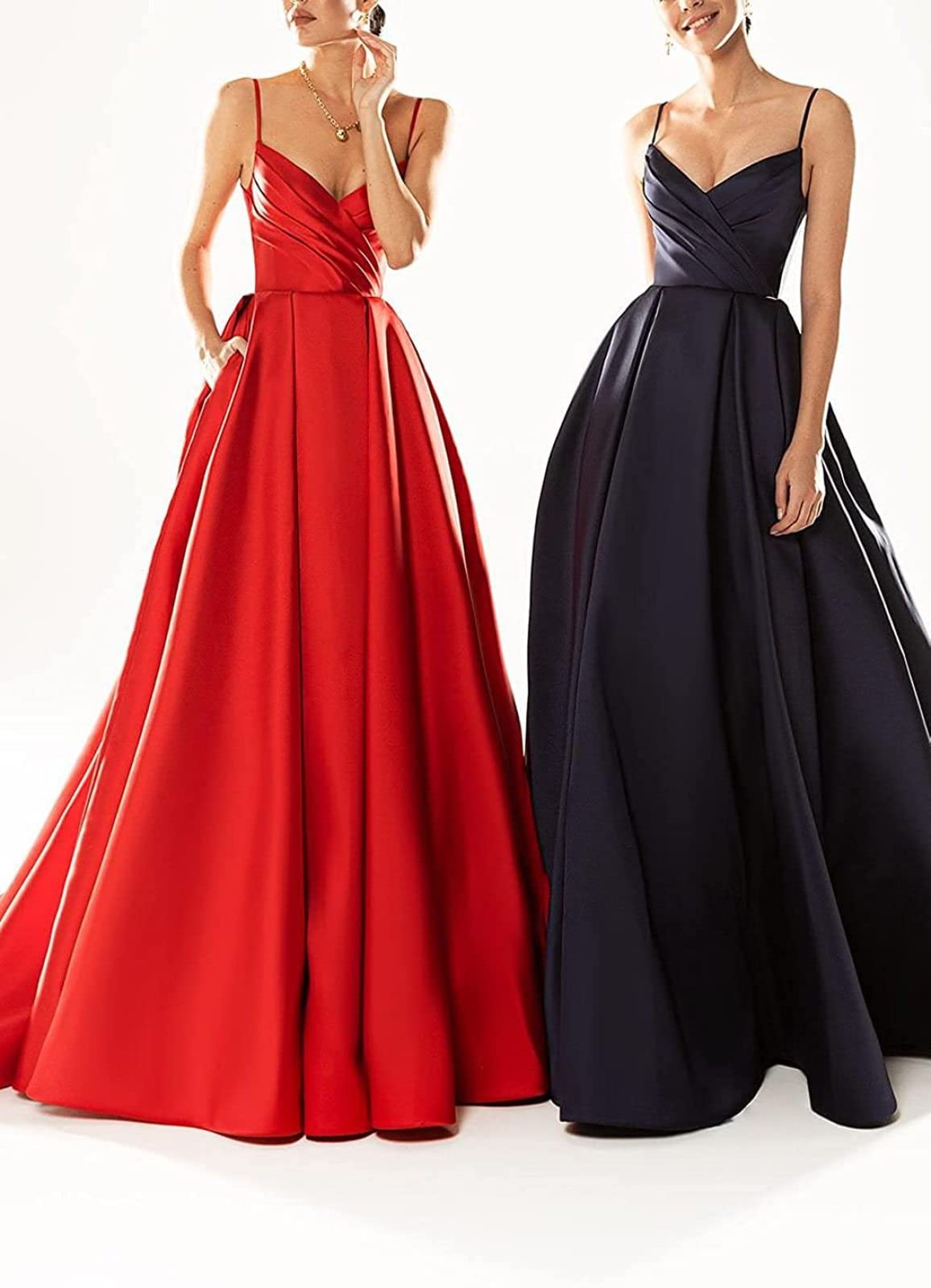 yhfshop Formal Long Evening Party Dress,Sexy V-Neck Spaghetti Strap Satin Evening Dress,Grape Purple,US8,Gowns Evening Bridesmaid Dresses — view 2