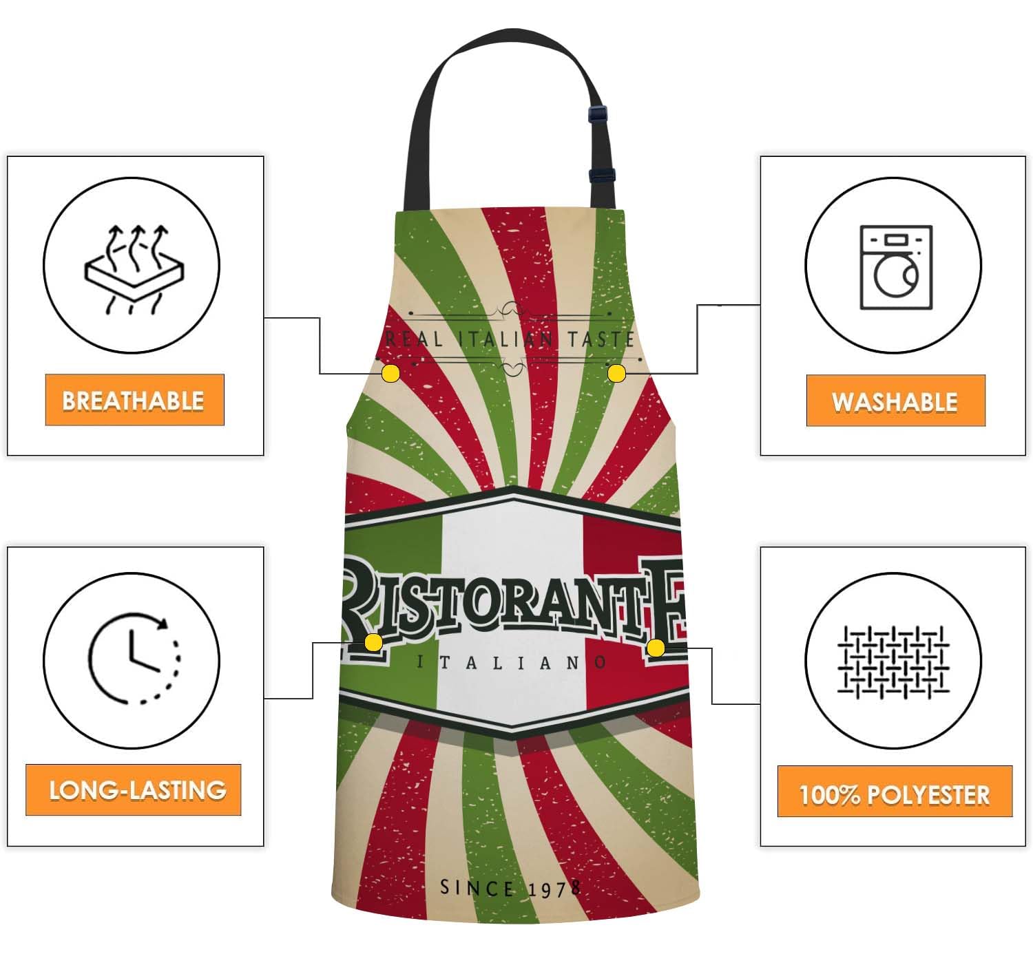 Smooffly Italian Restaurant Apron for Chefs and Cooks Kitchen & Catering Bib, Italian Restaurant Banner, 27x31 Inch - Image 4