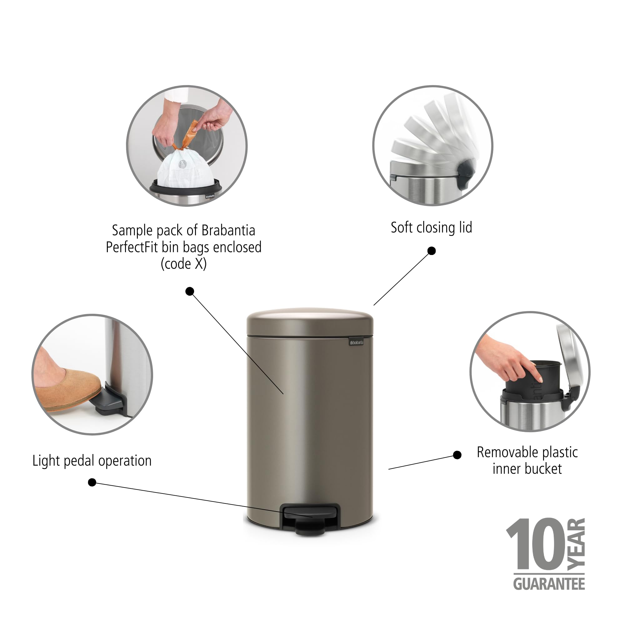 Amazon｜brabantia ペダル式ゴミ箱 プラチナ 12L ニューアイコン