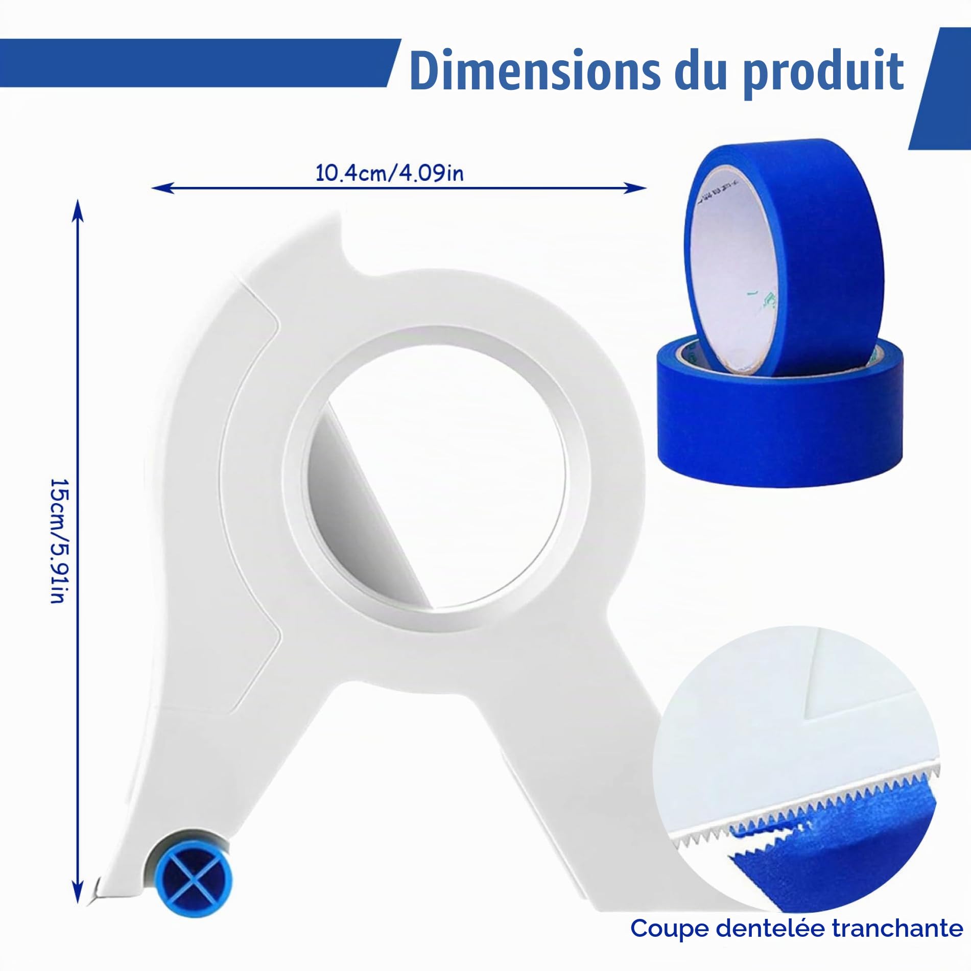 Distributeur de ruban adhésif de masquage portable et sûr avec 2 rouleaux de ruban adhésif pour peinture multifonction