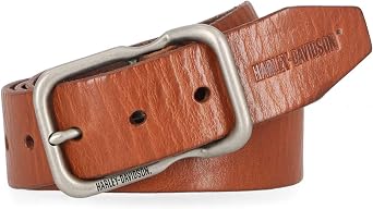 Harley-Davidson Mens Self Keeper Buckle Textured Leather Belt Brown