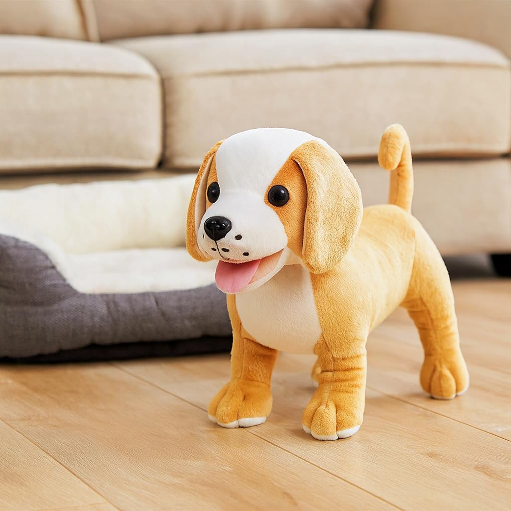 Beagle Puppy Plush Toy, Tan and White, Stuffed Animal Dog with Tongue Out, Kids Room Decor 30CM