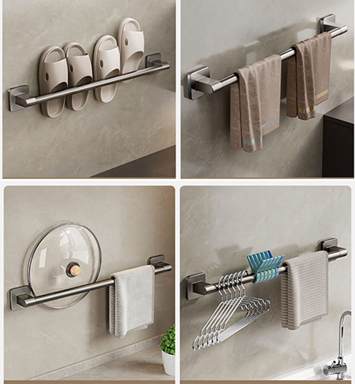 Toallero Toallero Barras Toallero Toallero Toallero Soporte para Baño Cocina Collar Soporte Montado en la Pared Acero Inoxidable Cromado Para Ducha Armario Habitación (Color: Blanco, Tamaño: 70 cm)