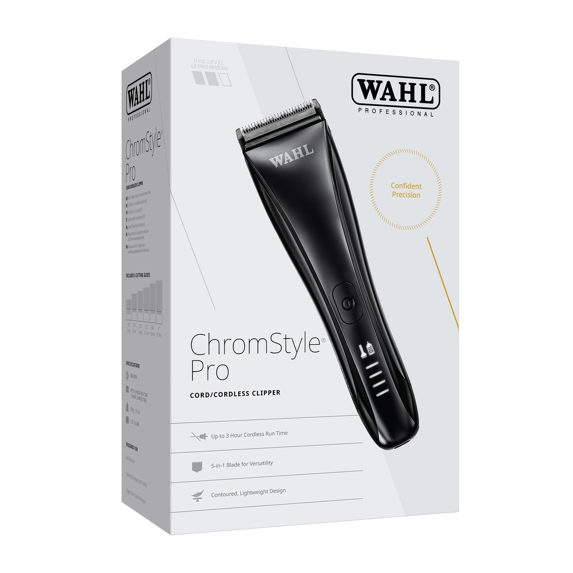 Wahl Chromstyle Pro, Cortapelos Inalámbrico, Cuchilla 5 en 1 | Cortapelos con Cable e Inalámbrico, Cuchilla Ajustable 5 en 1 0,7 a 3 mm, Pantalla Digital, hasta 3 Horas, 6 Peines