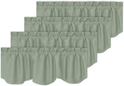 Miniatura 25 de Turquoize Cenefas de cortina opacas sólidas con bolsillo para barra festoneadas, paneles de cortina pequeños para ventana de