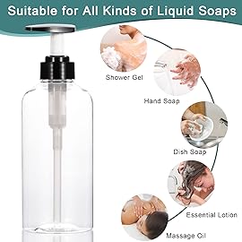 Yebeauty 2 Pack Clear Pump Bottles 17oz/500ml, Empty Plastic Lotion Bottle Pump Dispenser with Pump Refillable