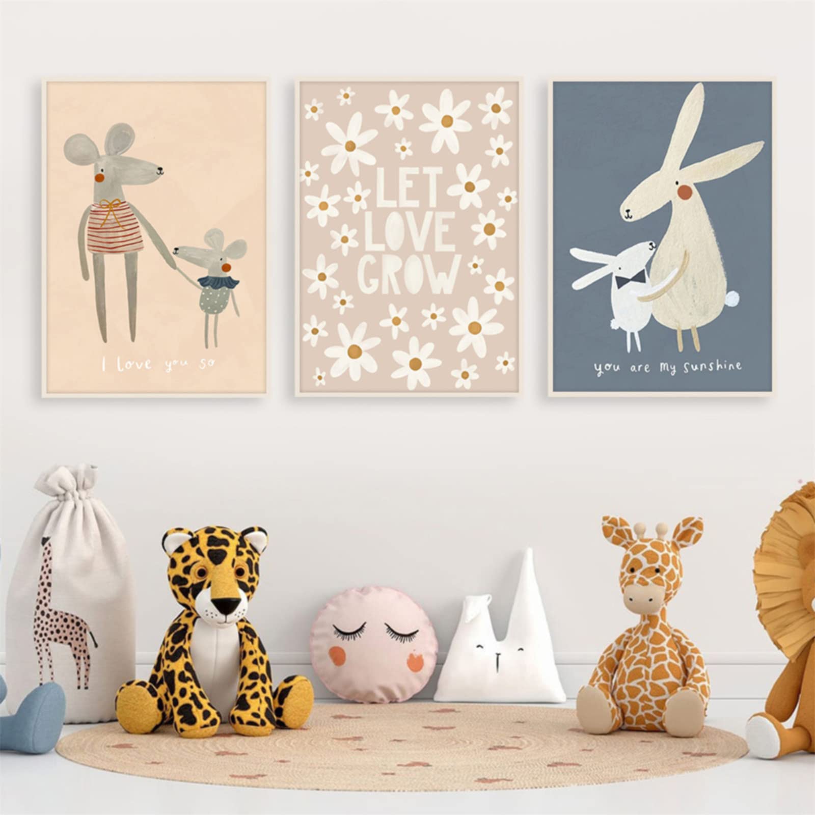 Sarah Duke Kinderzimmer Poster Set - 3er Set Tiere Leinwand 40x50cm Boho Deko