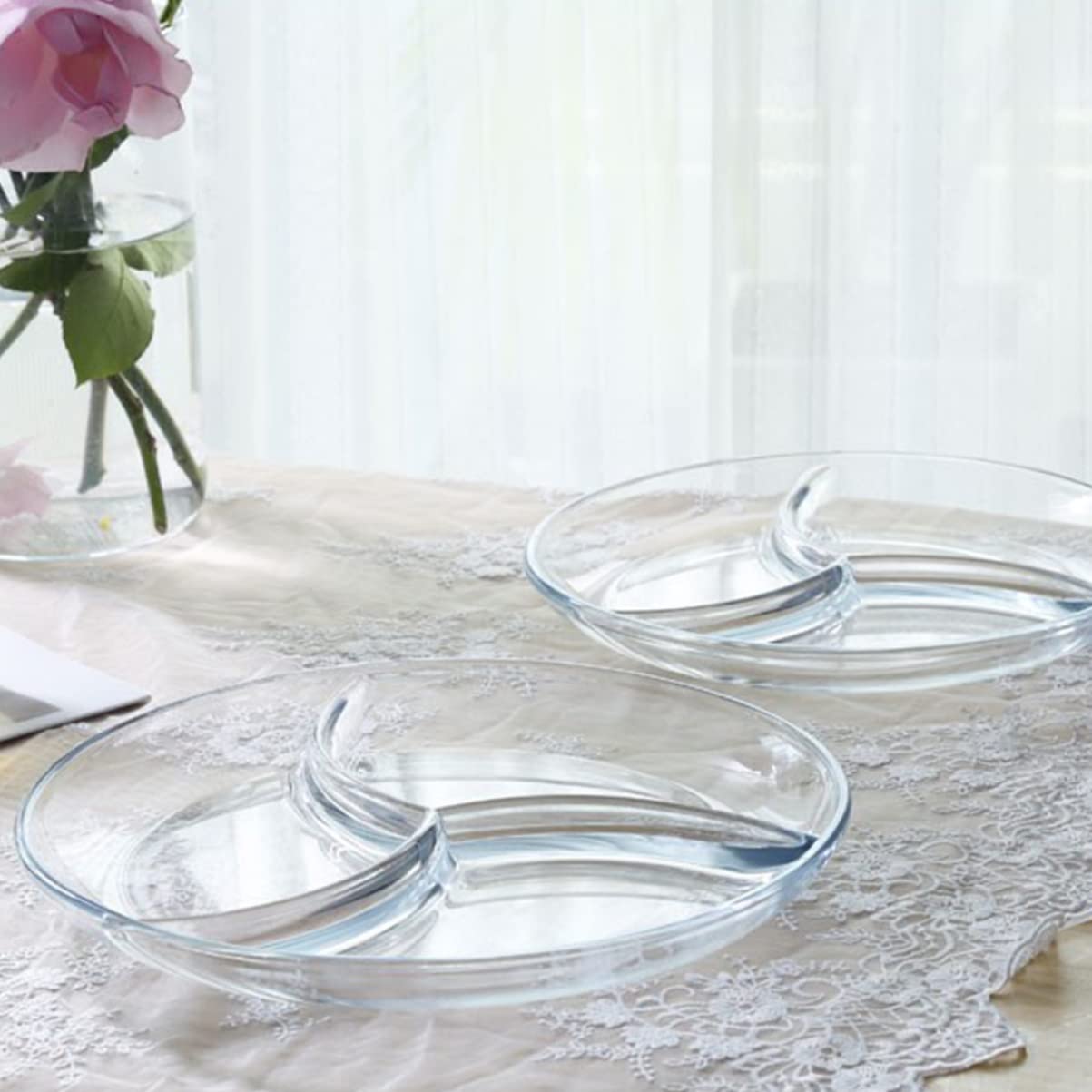 Cabilock Assiette Séparation des Aliments à 3 Compartiments Divisée en Verre Trempé Usage Facile pour Fruits et Salade Barbecue et Jardin