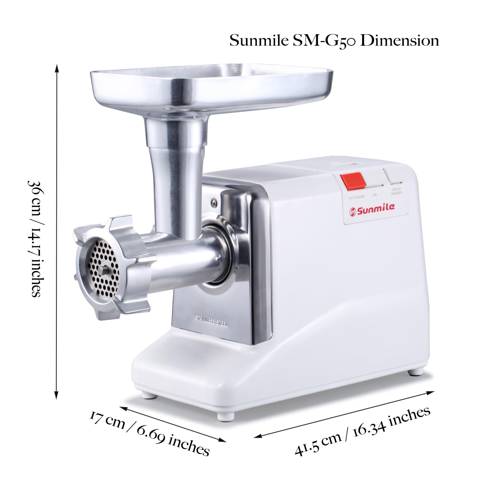SM-G50 ETL - Picadora eléctrica de carne – Máx. 1.3 HP 1000 W Picadora de carne de alta resistencia – Engranajes de metal, reversa, disyuntor, hoja de corte de acero inoxidable y placas, 1 9