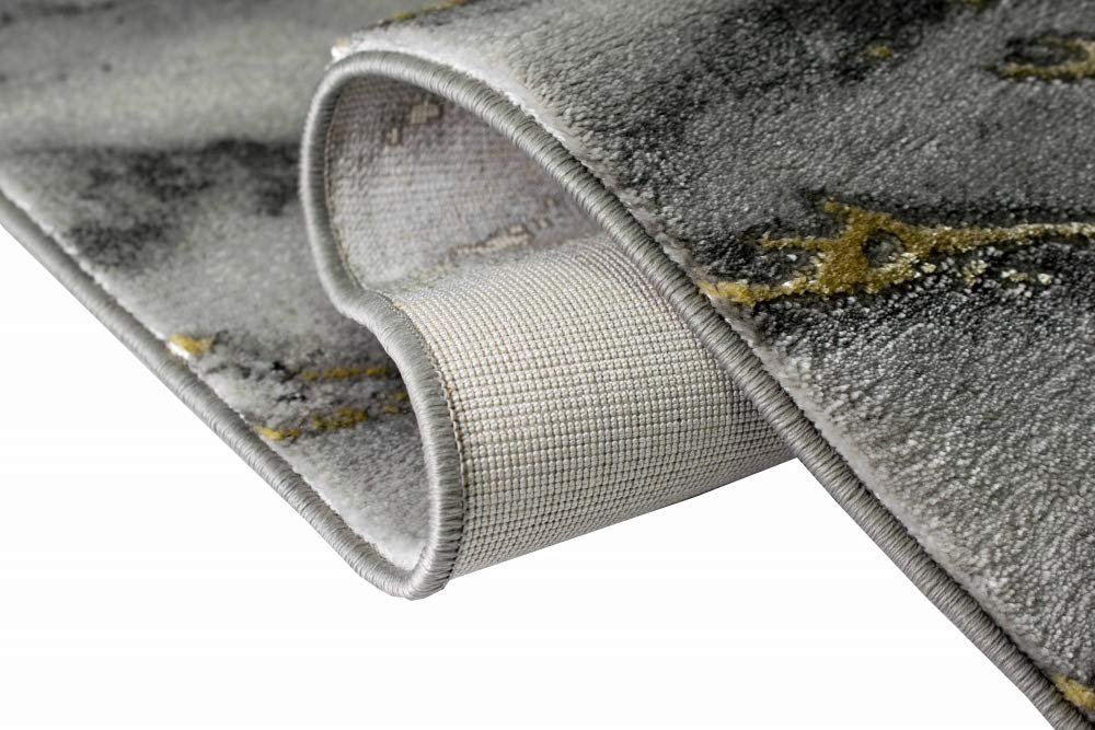 Teppich-Traum Kurzflor Teppich Marmor Grau Gold 80x300 cm | Pflegeleicht, schmutzabweisend, strapazierfähig, allergikerfreundlich, seitlich gekettelt, OEKO-TEX geprüft, 12 mm Flor