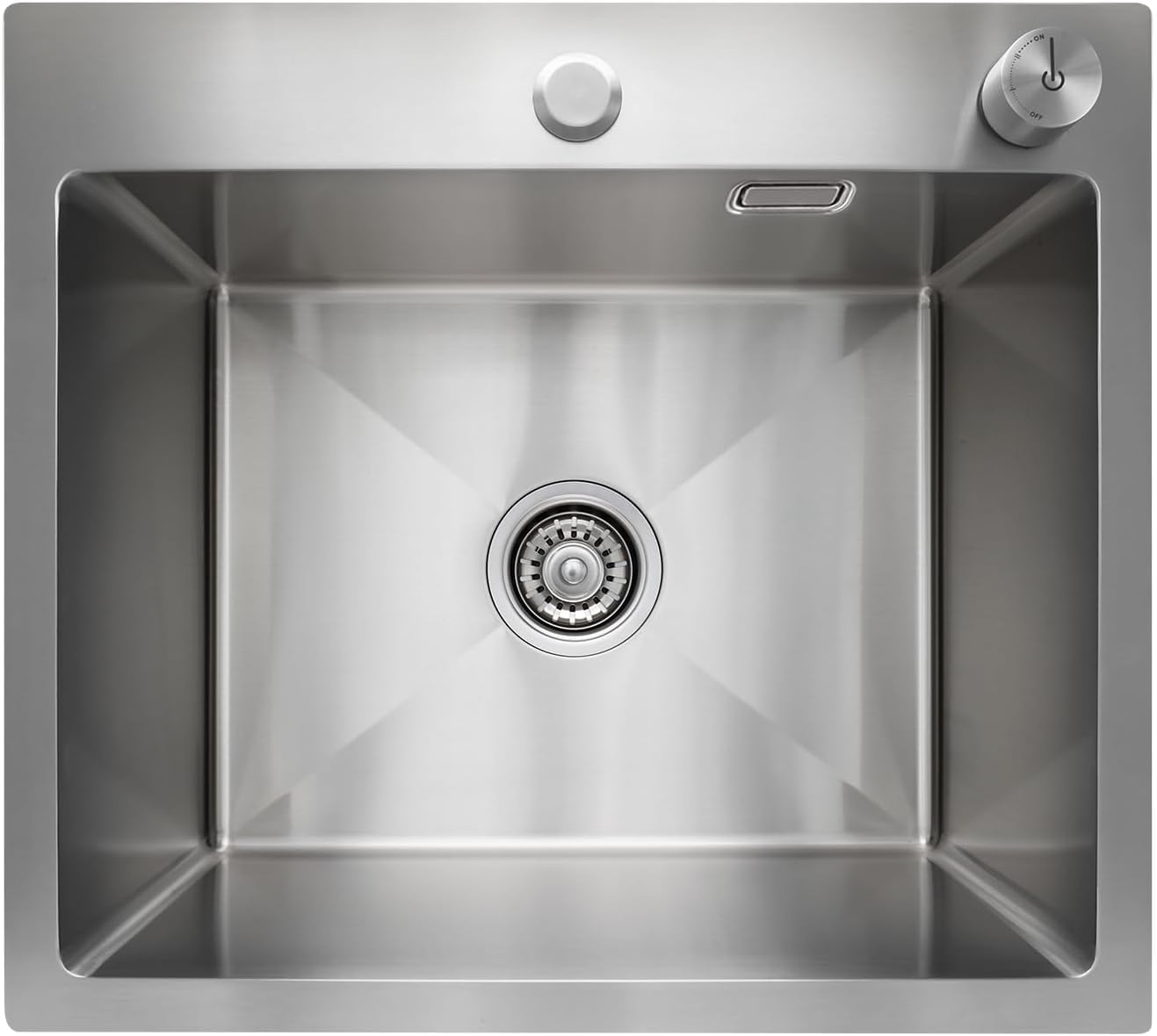 SANYCASA 50 x 45 cm Stainless Steel Kitchen Sink with Siphon and Comfortable Drain Remote Control, Dent Resistant, Easy Care Sink for 55 cm Base Cabinet