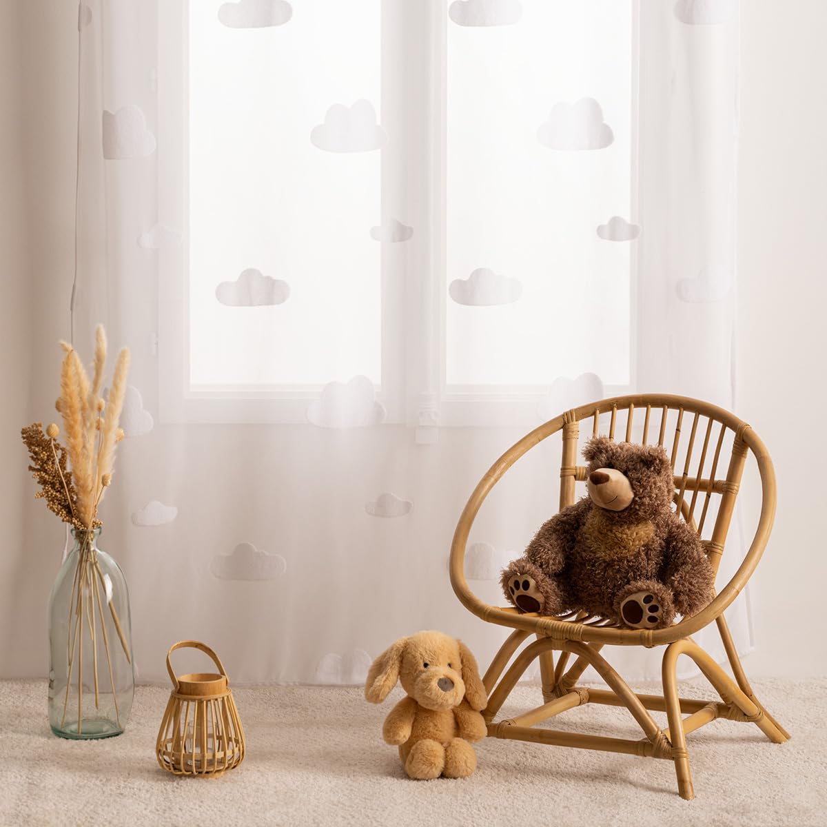 Voilage Enfant Motif Nuage Blanc 140 x 240 cm Oeillets Tamisant Rideau Décoratif