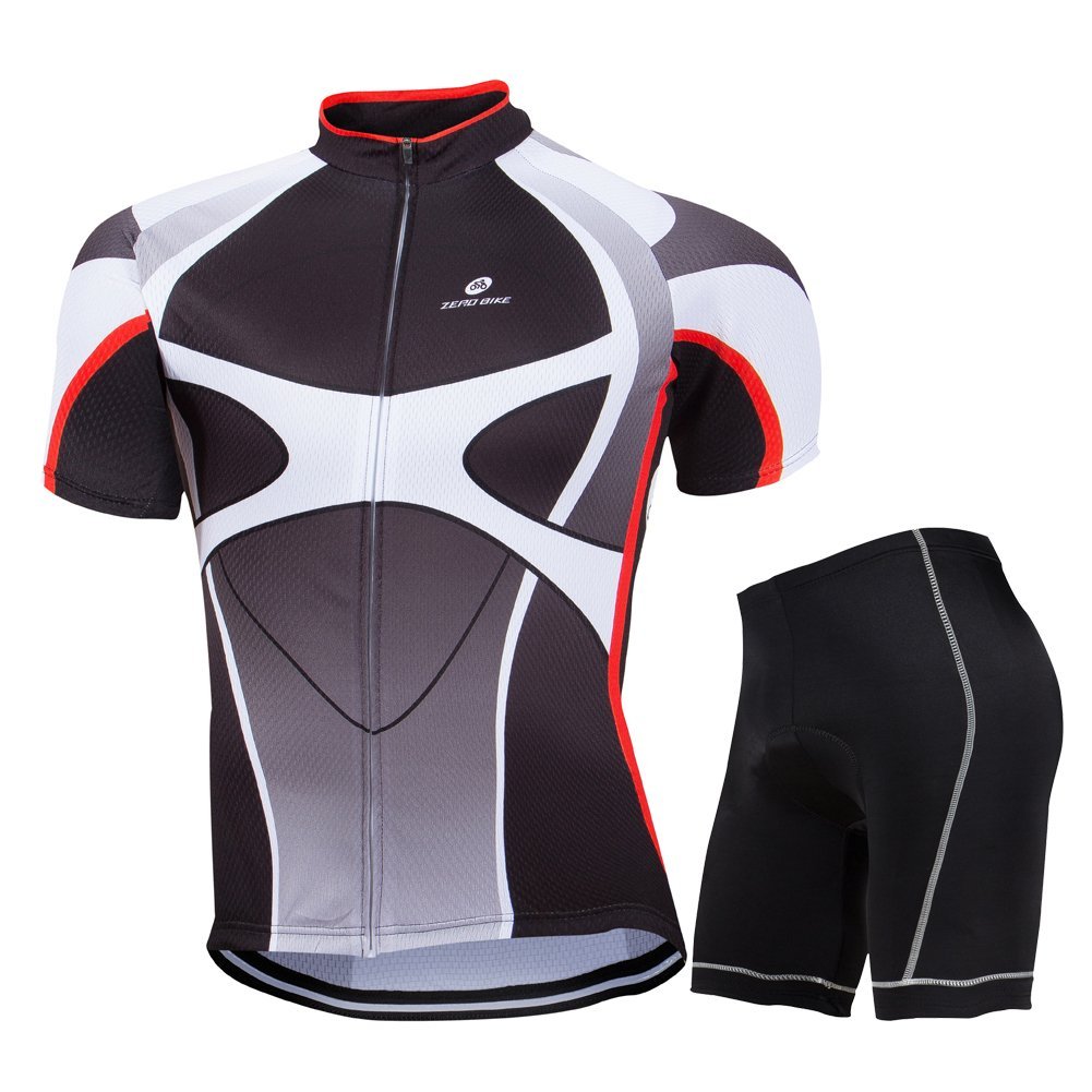 ZEROBIKEMen Breathable Quick Dry Comfortable Short Sleeve Jersey + Padded Shorts Cycling Clothing Set Cycling Wear Clothes