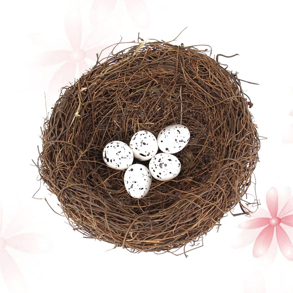 ULTNICE Rattan Birds Nest Simulative Crafts Handmade Easter Birds Nest for Garden Yard Easter Decor 1Set