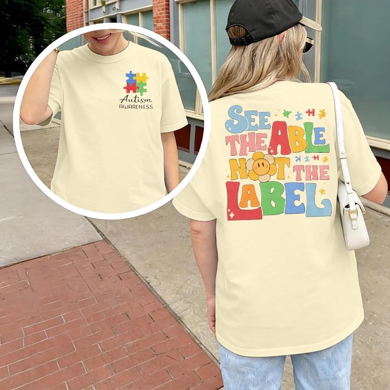 Autism Awareness Shirt Women See The Able Not The Label Autism Shirt Casual Inspirational Short Sleeve Positive Tee Tops - Image 4