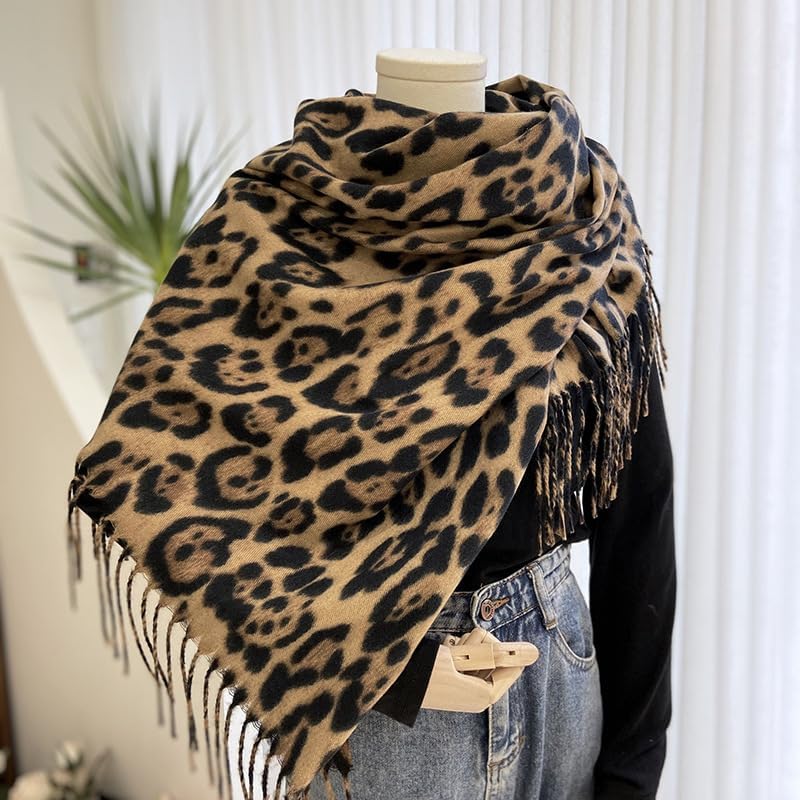 Women's Large Long Leopard-Print-Fringe Blanket-Scarf All Season Soft Warm Scarf Wrap Shawl Ladies Gifts 71”*28 - Image 8
