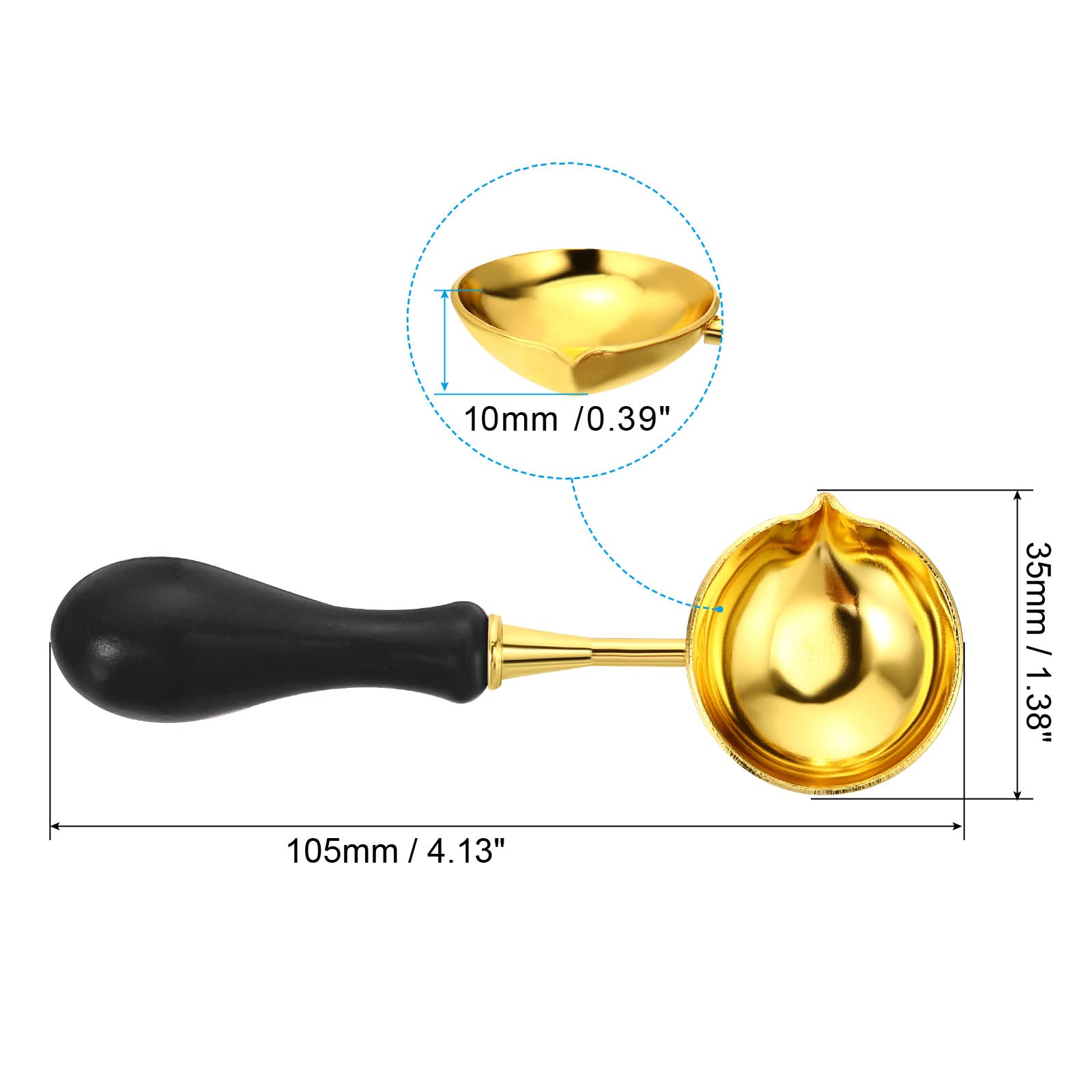 PATIKIL 4" Wax Seal Spoon, Wax Sealing Melting Spoon Brass Vintage Wooden Handle for Wax Seal Stamp Envelope Art Craft Black/Golden - Image 2