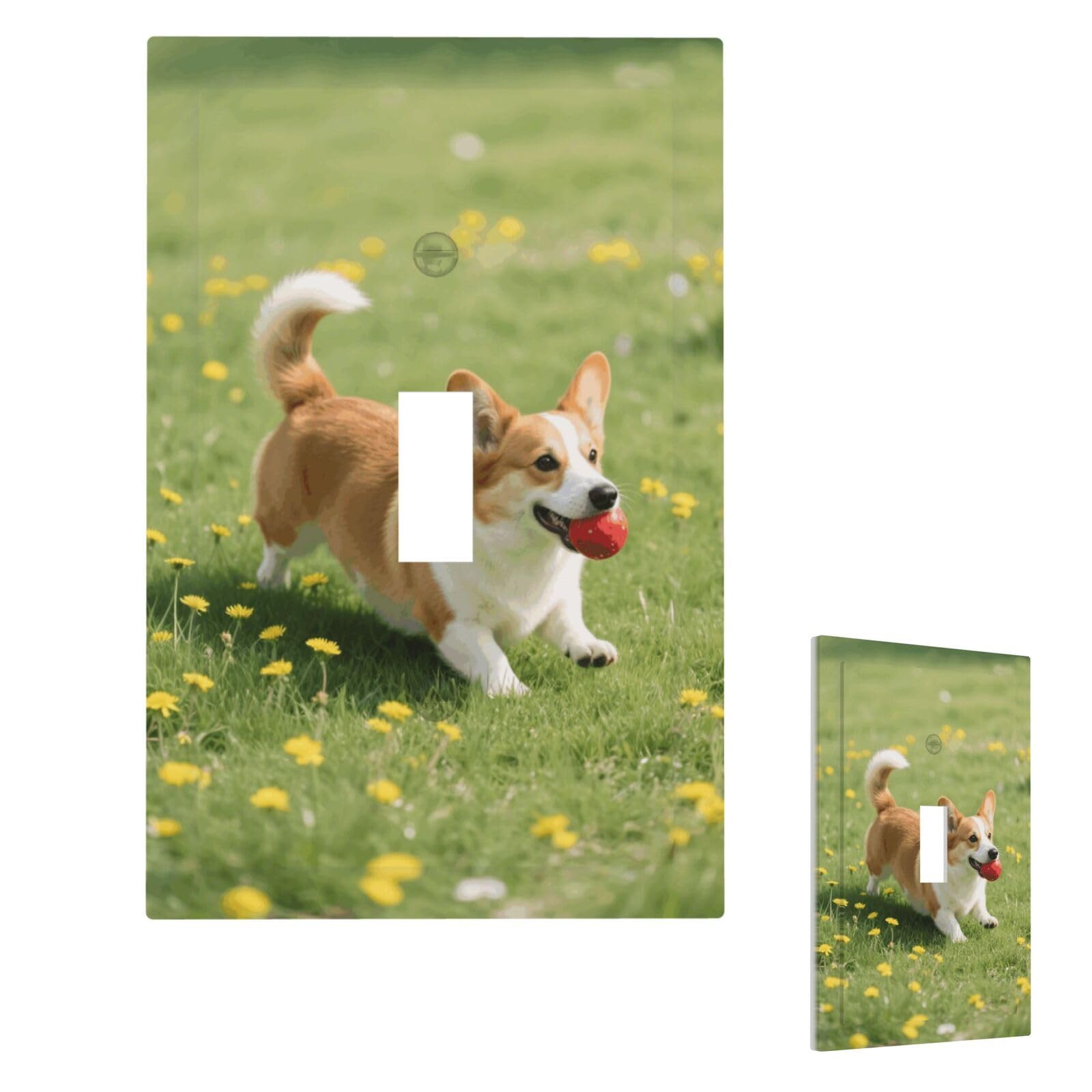 Corgi Wall Plate Cover Modern Decorative 1 Gang Light Switch Cover Unbreakable Receptacle Outlet Covers For Living Room Bedroom Home Decor Single Toggle