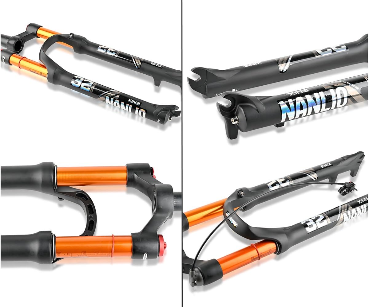 Horquilla Delantera para Bicicleta de montaña con Bloqueo de Aire, Recta, 1-1/8", Horquillas de suspensión para Bicicleta de montaña, tamaños comunes: 26", 27.5" y 29", Cierre ráp
