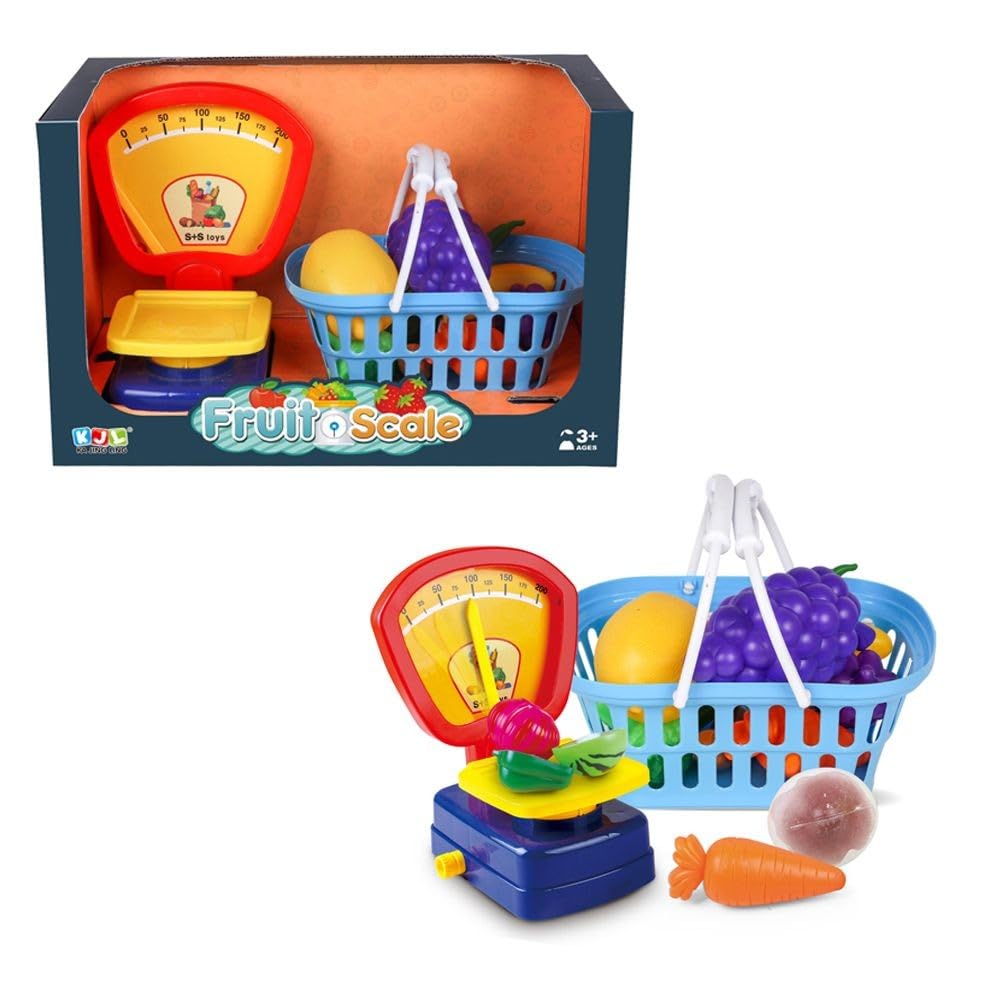 6892 Children's Play Set of Fruits for Cutting in a Basket with Scale Machine