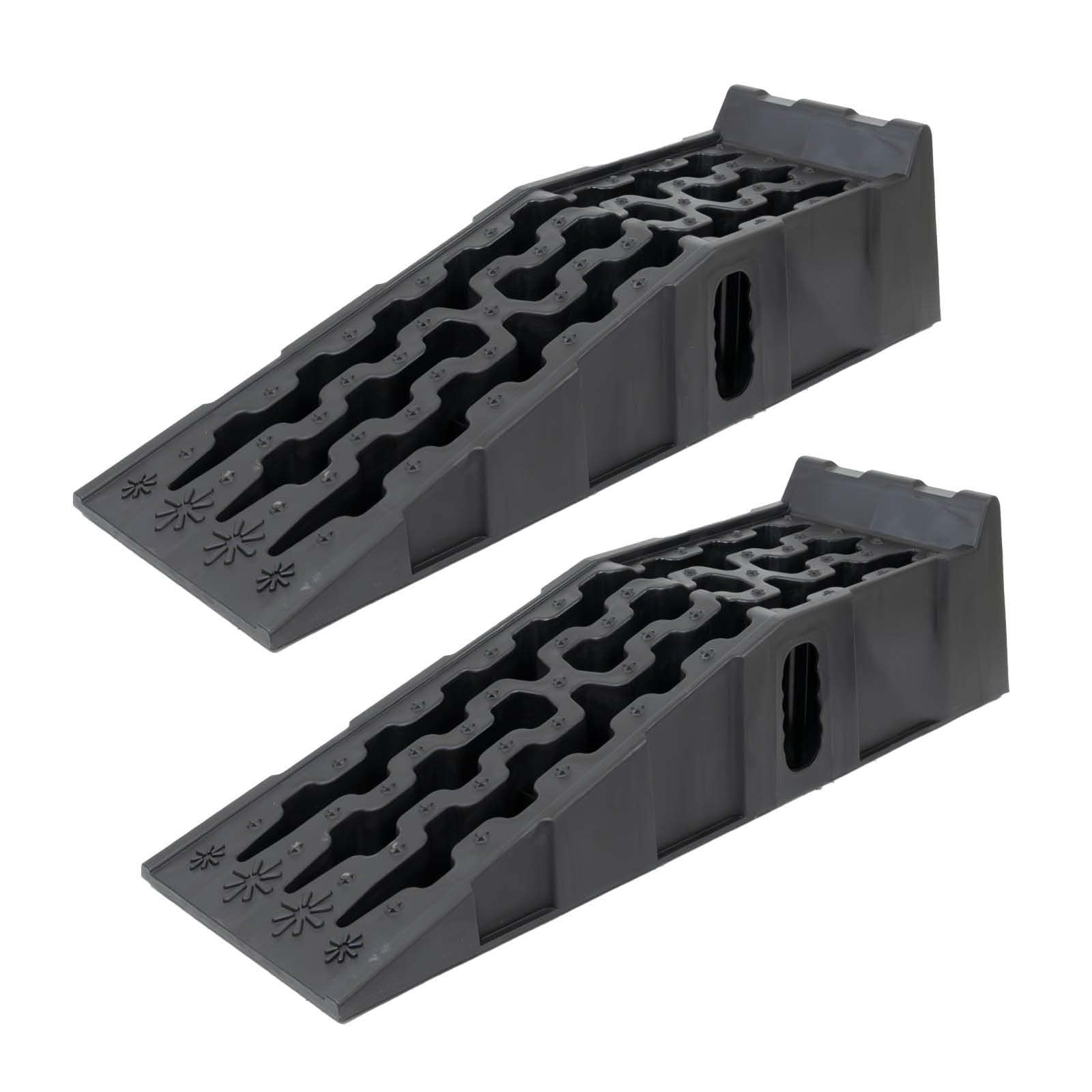 TRUTZHOLM 2 x Auffahrrampe mit Überfahrstopper 90x28x22 cm hochbelastbar 5t Traglast Kunststoff Auffahrkeil Wohnmobil PKW SUV rutschfeste Rampe für jeden Untergrund Kunststoff schwarz