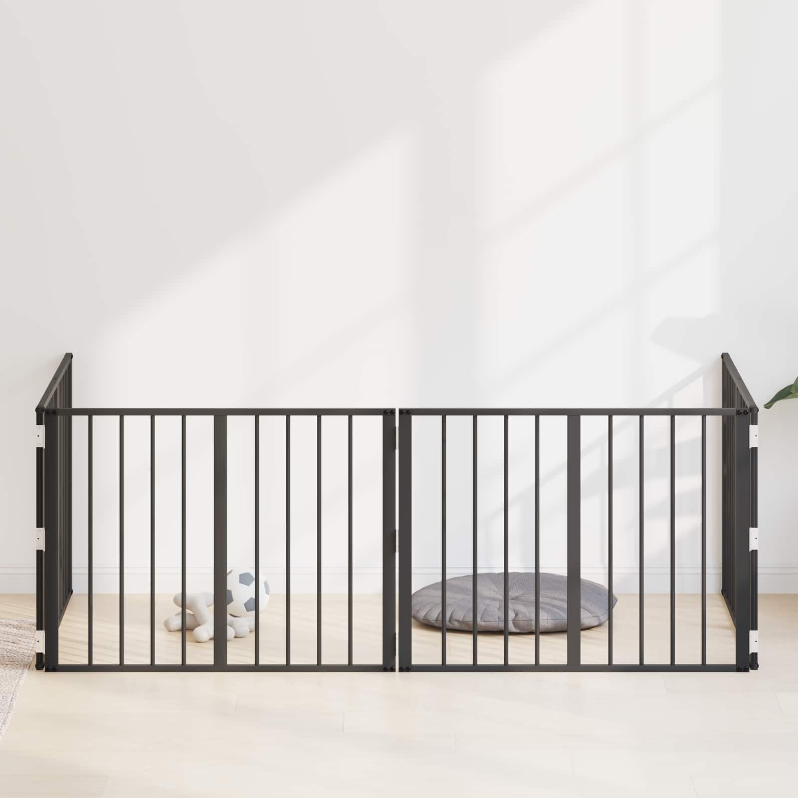 Portería para perros de acero galvanizado negro, 4 unidades de 80 x 60 cm, plegable y portátil, para cachorro y perro, como parque seguro, protección interior y exterior, valla flexible para