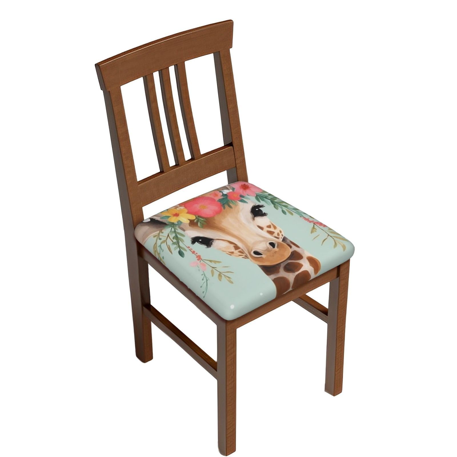 Fodpand Six Piece Giraffe With Floral Square Stool Covers Stretch Removable Square Bar Stool Seat Covers Washable Dustproof Stool Cushion Slipcover Soft Milk Silk Bar Chair Covers With Band
