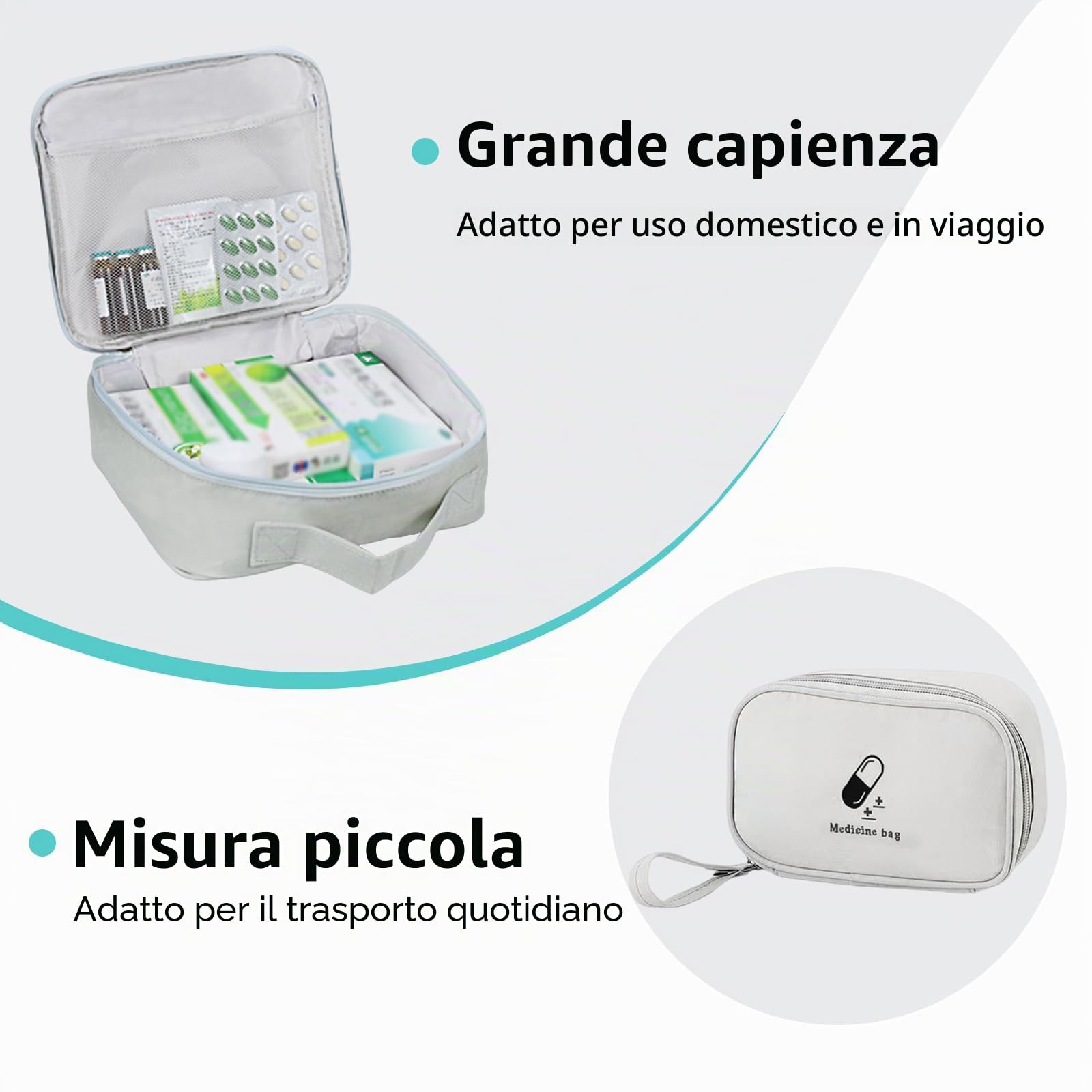 2 Pezzi Kit Pronto Soccorso Da Viaggio, Kit Primo Soccorso Da Viaggio, Cassetta Pronto Soccorso, Porta Medicine, Scatola Medicinali, Scatola Medicine, Borsa Medico Pronto Soccorso, Grigio