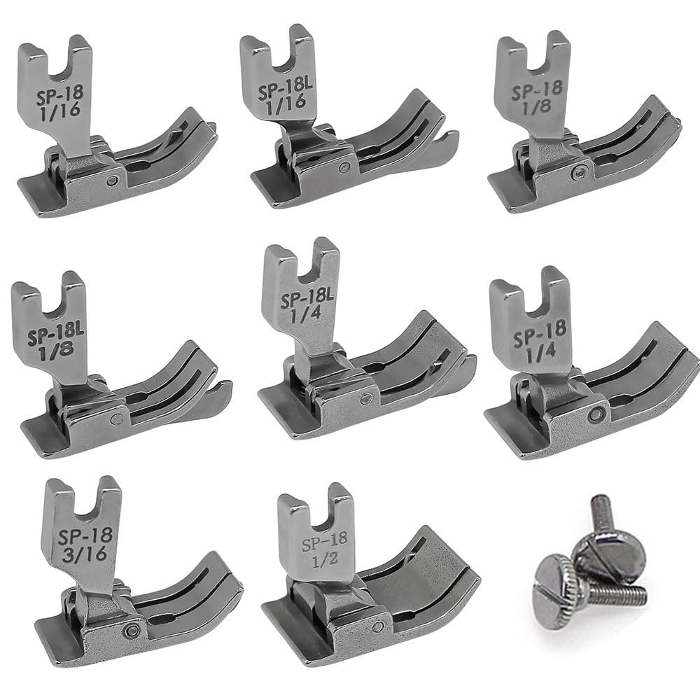 Fbshicung 8pcs Industrial Hinged Presser Foot with Right & Left Guide (SP-18 1/16+1/8+1/4 +3/16