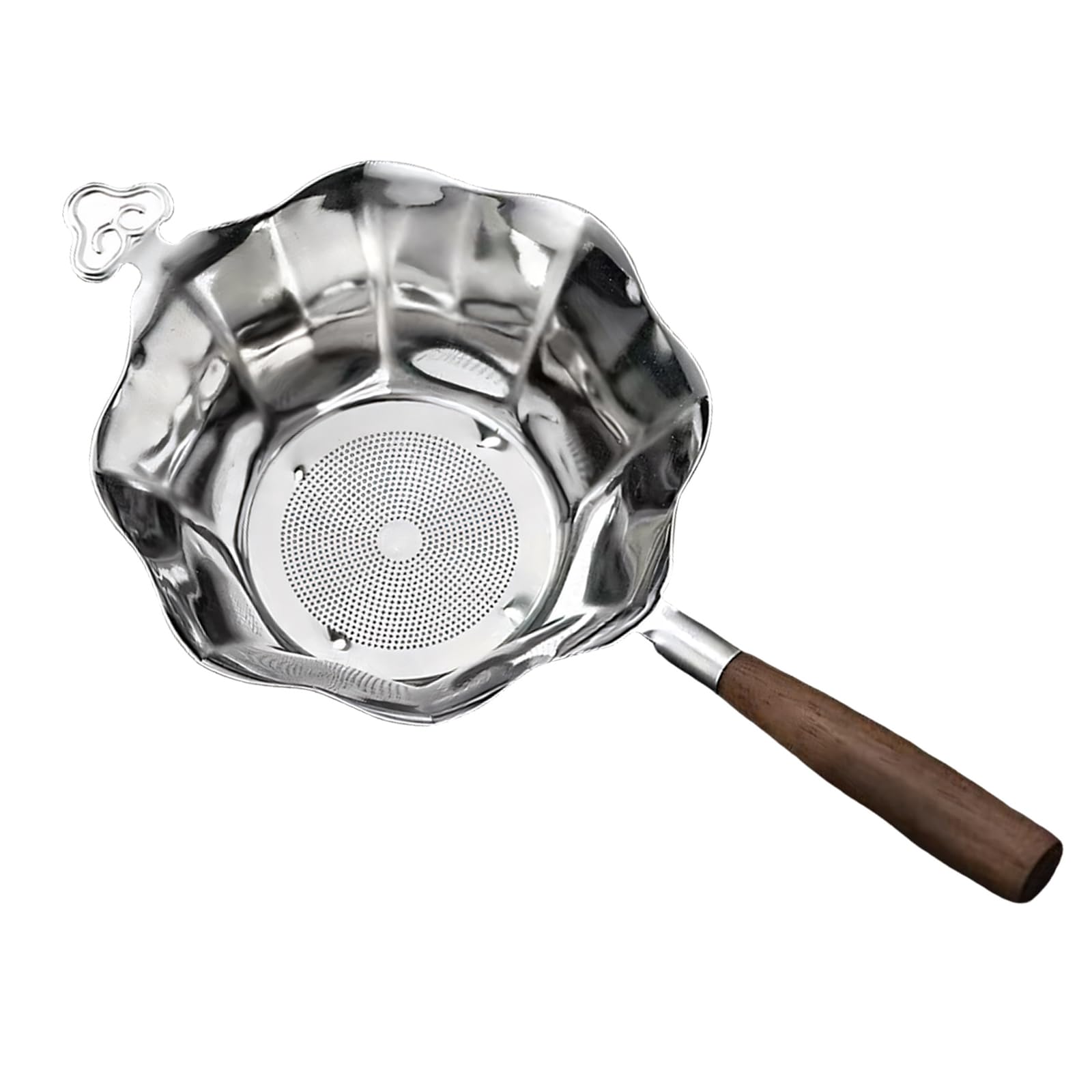 Infuser Strainer with Scalloped Bowl, Stainless Steel Fine Mesh Filter and Wooden Handle for Daily Tea Brewing Tea Strainer with Handle Loose Filter Fine Mesh Sieve Cup Teapot Wooden Infuser Loose
