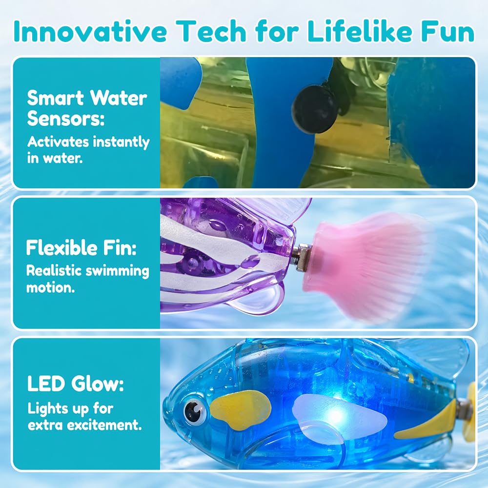 Foreverup 4 Pezzi Pesce Elettronico, Pesce Riutilizzabile Robot, Elettrico con Luminoso, Batterie, Giocattolo Bagno Robofish Riutilizzabile Galleggiante per Animali Domestici pour Enfants