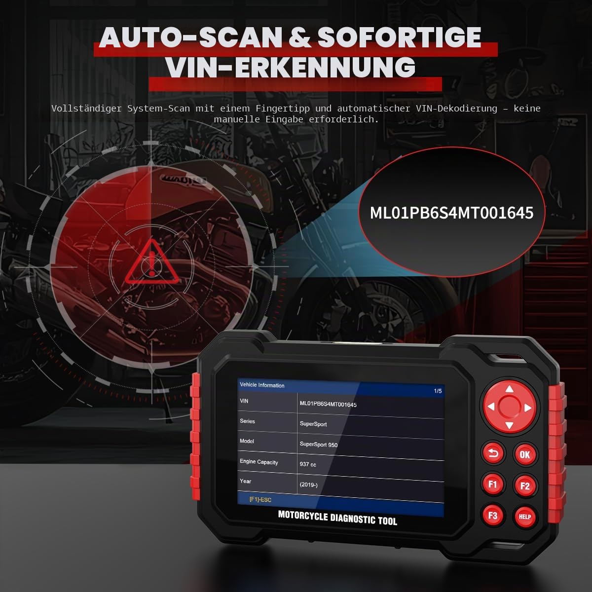 M7 Motorrad Diagnosegerät, 5 Zoll IPS Bildschirm OBD2 Scanner für Motorrad,mit ABS Entlüftung & Live-Daten, IMMO Service,TPMS, Inspektionsrückstellung für BMW,Ducati,KTM,Honda & 70+ Marken,12 Sprachen