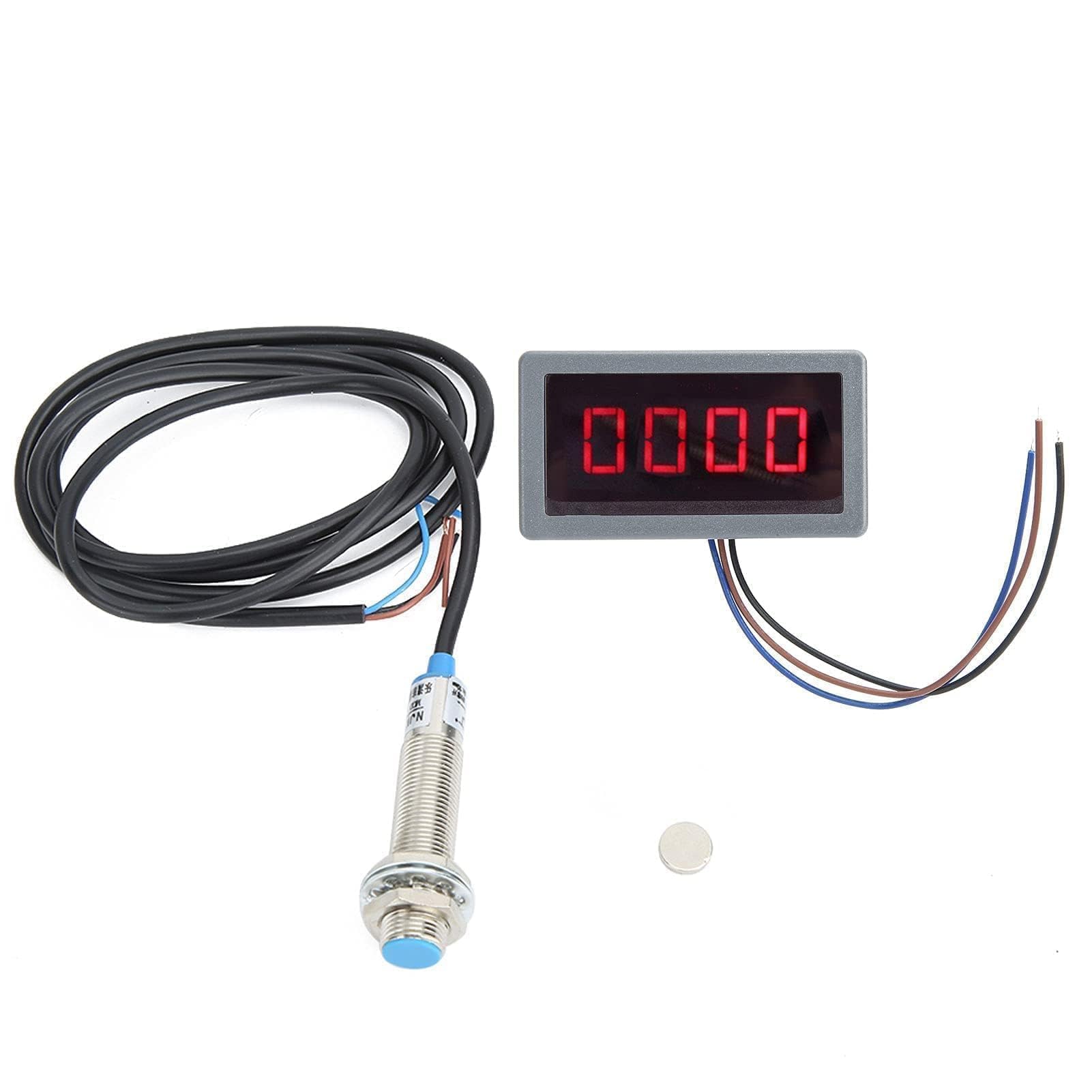 Tachymètre d'Affichage Numérique, Compte-tours numérique 4 à LED chiffres de Digiten, Panneau de Compteur de Vitesse RPM Capteur NPN d'Effet Interrupteur Proximité pour Bande Transporteuse de Tour
