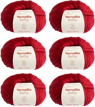 Softy Yarn Bulky Weight 6-Pack Composed of Merino Wool | Ultra-Soft Yarn Spun for Knitting & Crocheting for Sweaters, Blankets & Accessories | 100g, 49 Yards per Ball | Ruby Shoes