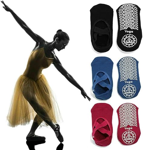 Miniatura 2 de JFang - 4 pares de calcetines de yoga para mujer, antideslizantes, con correas, calcetines de ballet para yoga, pilates, ballet, baile de barre