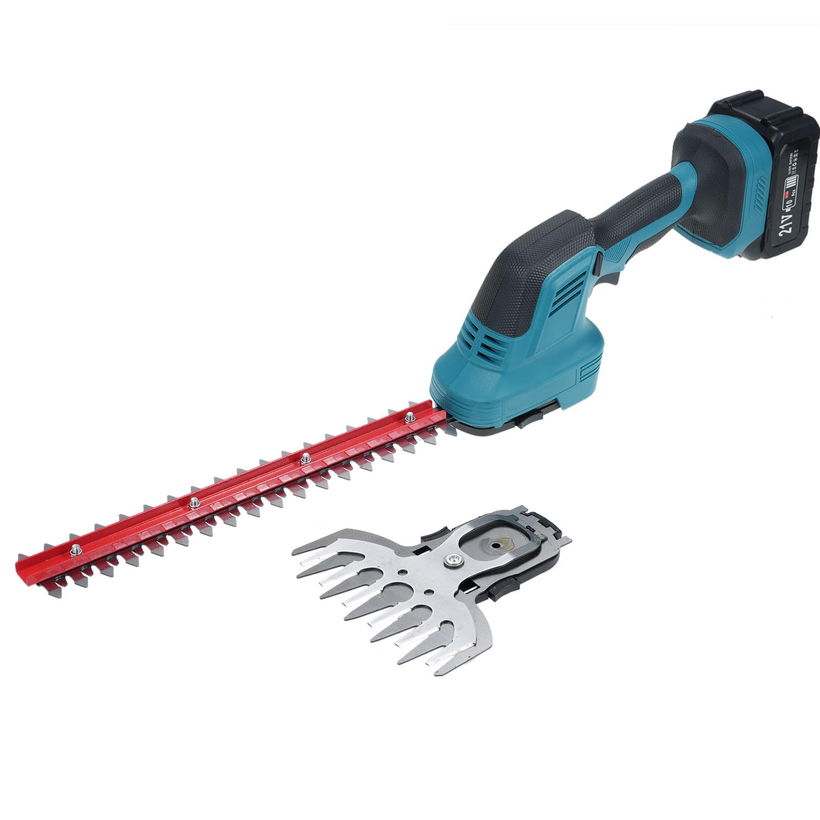 Taille-haie 2 en 1 Cisaille à Gazon électrique 21 V Coupe-arbustes Coupe-Herbe à Main Coupe-haie léger pour Jardin, Cour et pelouse (EU Plug & 2 Battery)