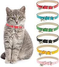 6 Pack Leather Cat Collars with Removable Bell Polished Durable Metal Buckle Soft and Adjustable for Cats Puppy Small Medium Dogs