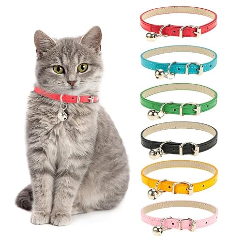 Yorgewd Paquete de 6 collares de cuero para gatos con campana extraíble para gatos y cachorros