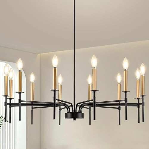 Miniatura 10 de ONESMING Candelabro moderno de granja negro y dorado, accesorios de iluminación de comedor sobre mesa, candelabros grandes de techo colgantes altos