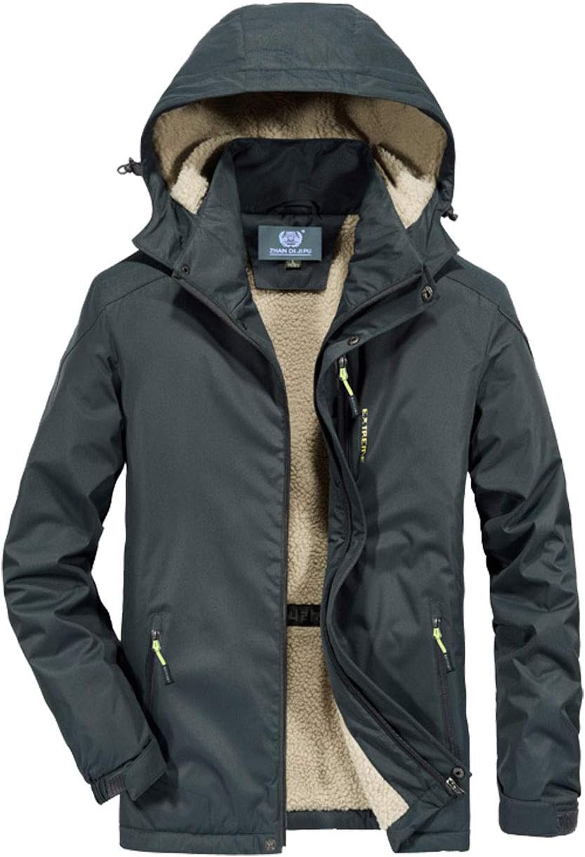 Flygo Men's Outdoor Water-Resistance Fleece Jacket Front-Zip Hooded Rain Jackets Windbreaker