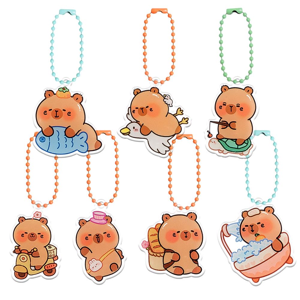 Nimblustoy Unisex Kids Brown Capybara Cartoon Keychain, Cute Rubber Keychains Pendant Backpack Decorations For Girls, Perfect For Decoration, Silicone Keychain Charm, Bag Charm, Cute Cartoon Gift 7Pcs