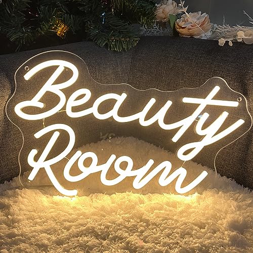 Image of Beauty Room Neon Sign For Spa Beauty Room Nail Brows Lashed Salon Studio LED Wall Art Decor For Business Stores Logo Barber Shops Led Word Indoor Custom Neon Lights 5V USB Powered Warm White 40x24.5cm