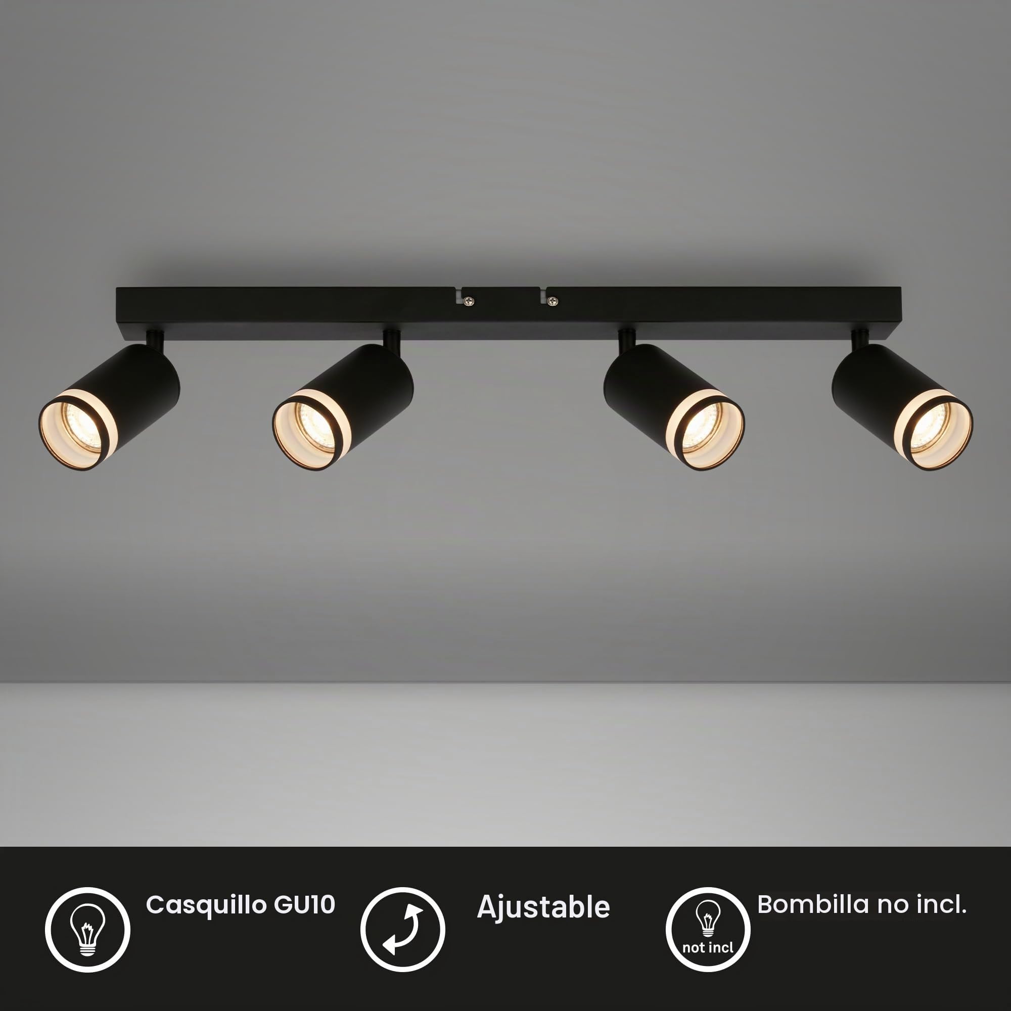 BRILONER - Lámpara de techo con salida lateral orientable, GU10, lámpara de techo, lámpara de salón, dormitorio, cocina, lámpara de techo, 56 cm, color negro