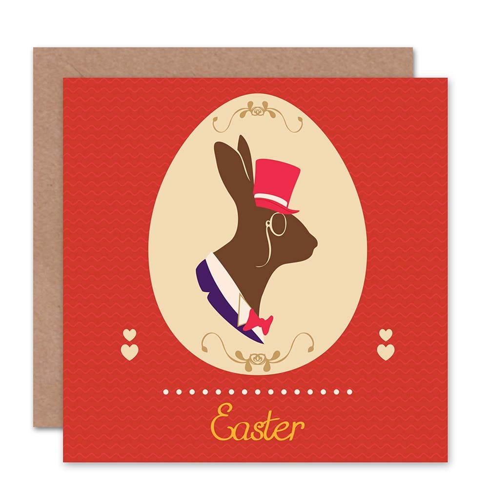 Wee Blue Coo EASTER GENTLEMAN BUNNY EGG BLANK GREETINGS CARD ART