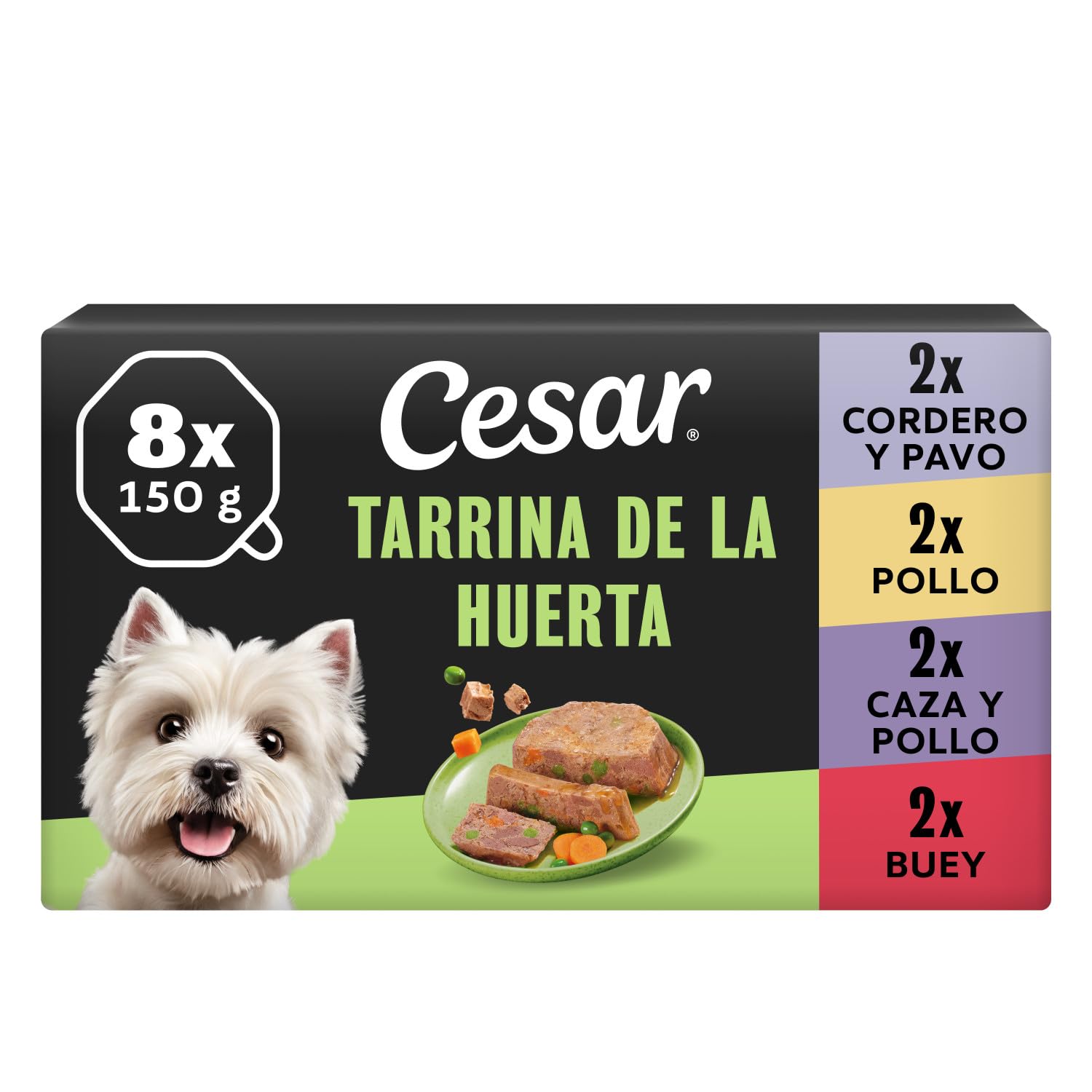 Cesar Comida Húmeda para Perros Recetas de la Huerta en Paté y Gelatina, Multipack 3 x 8 Tarrinas x 150g