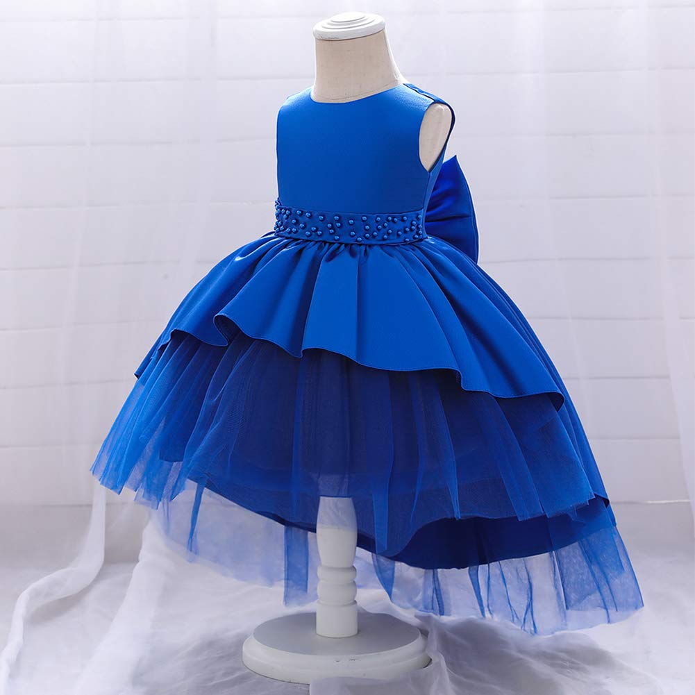 IBAKOM - Vestido de fiesta para bebé o niña, elegante, sin mangas, cuello en V, lazo de satén, para boda, dama de honor, comunión, bautizo, princesa, vestido de baile