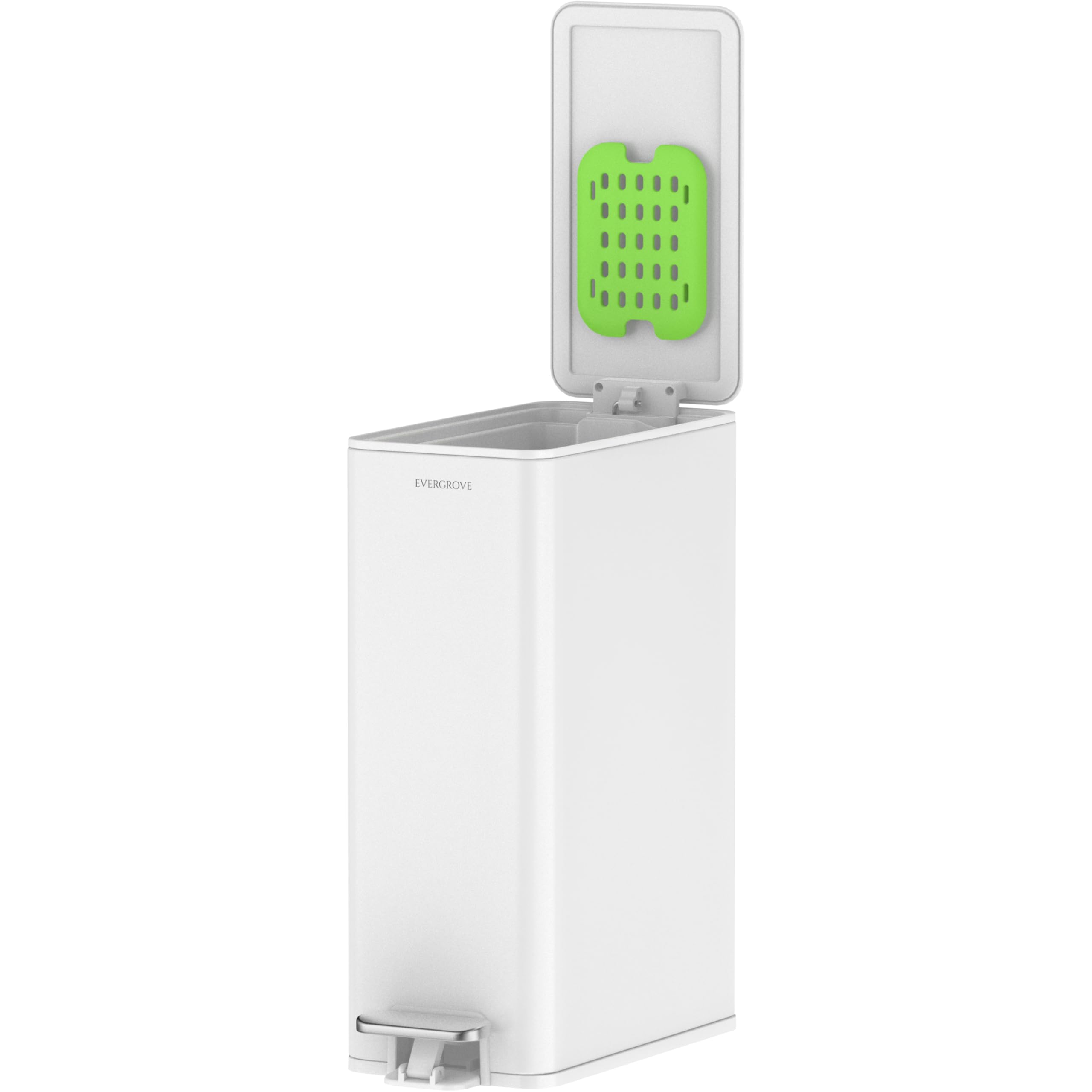 EverGrove 10 L Edelstahl-Treteimer, 14 cm breit, fürs Bad, Arctic White