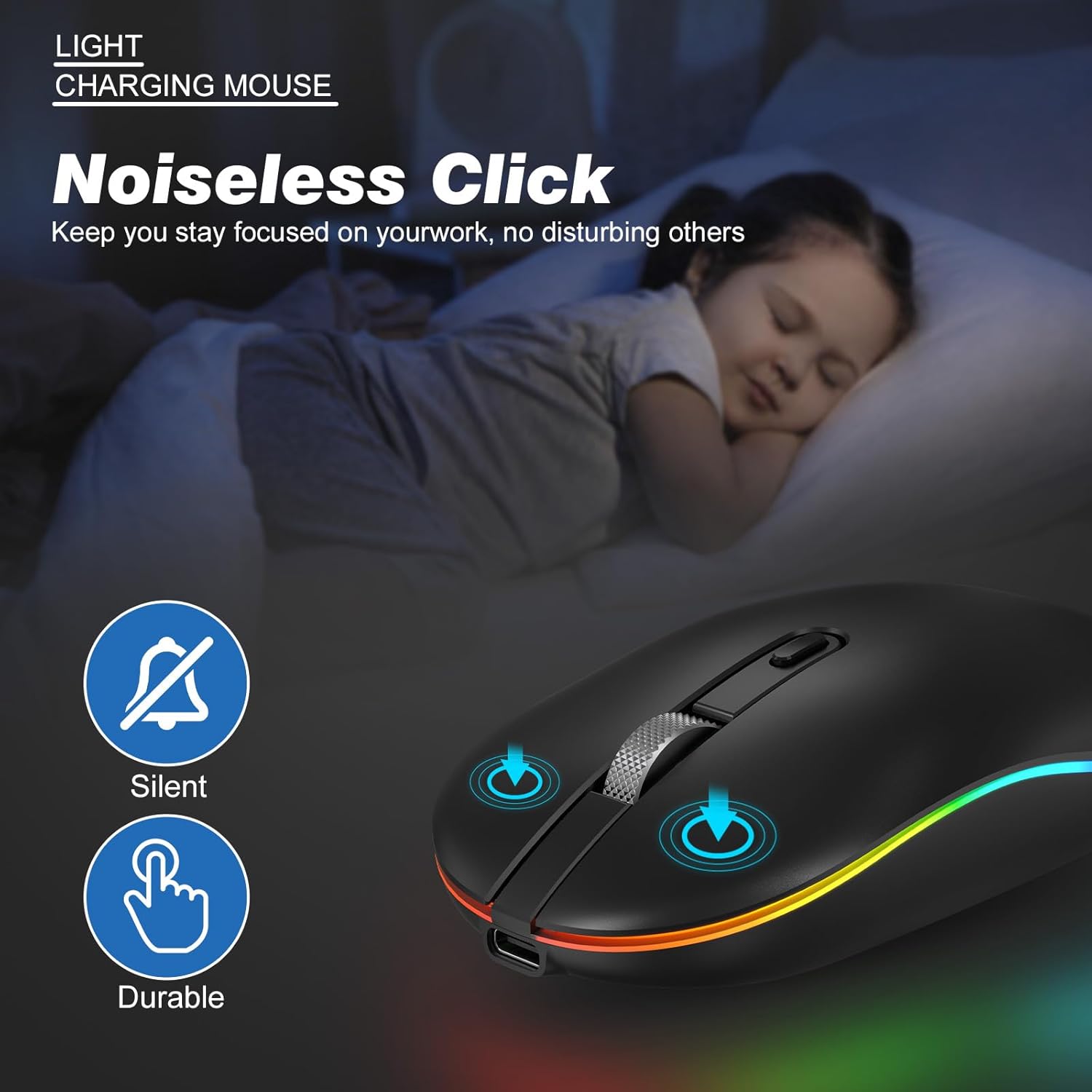 Bottom view of RaceGT LED Wireless Mouse with labeled components